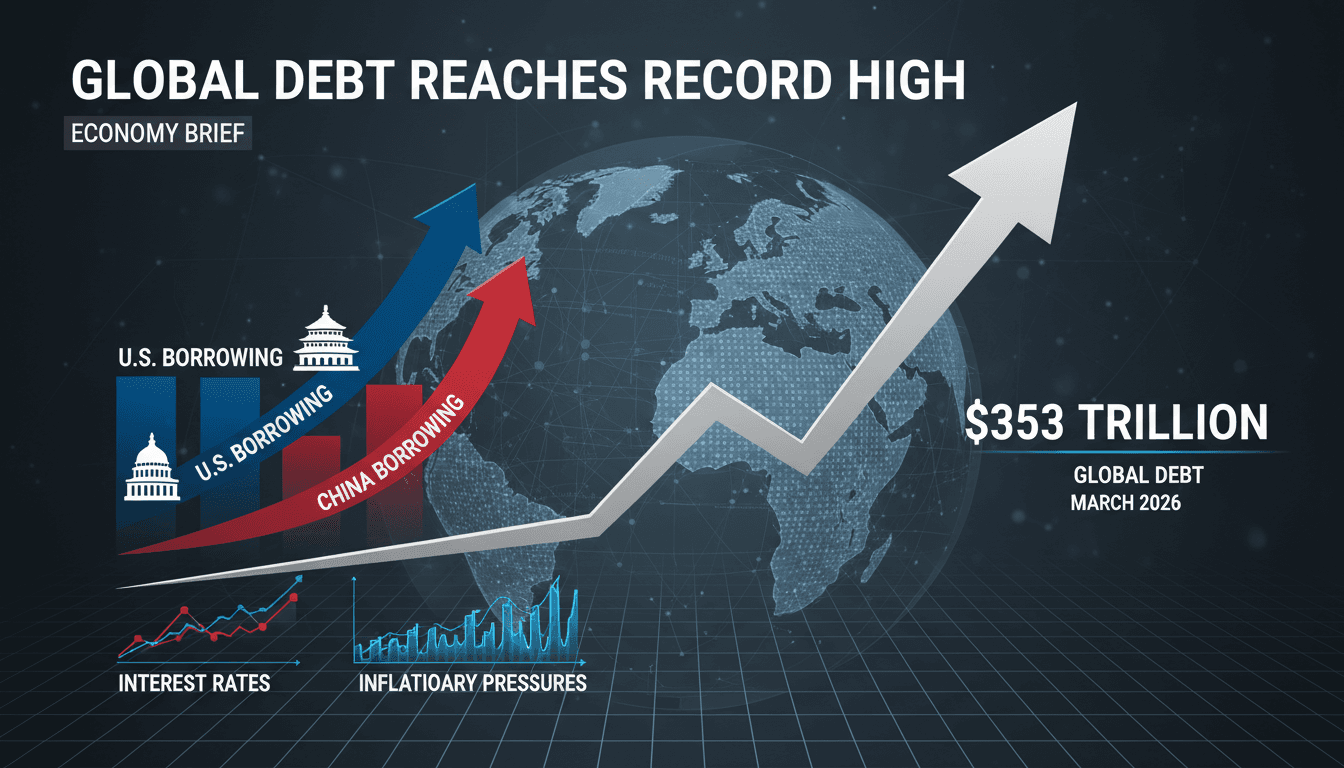 Graph showing the rise of global debt to $353 trillion in 2026