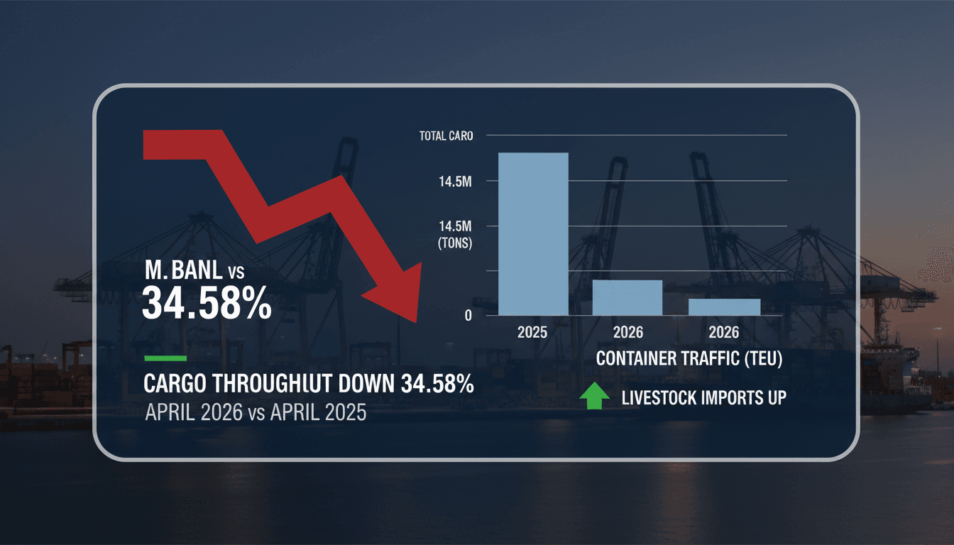 Graph showing decline in cargo throughput at Saudi ports in April 2026