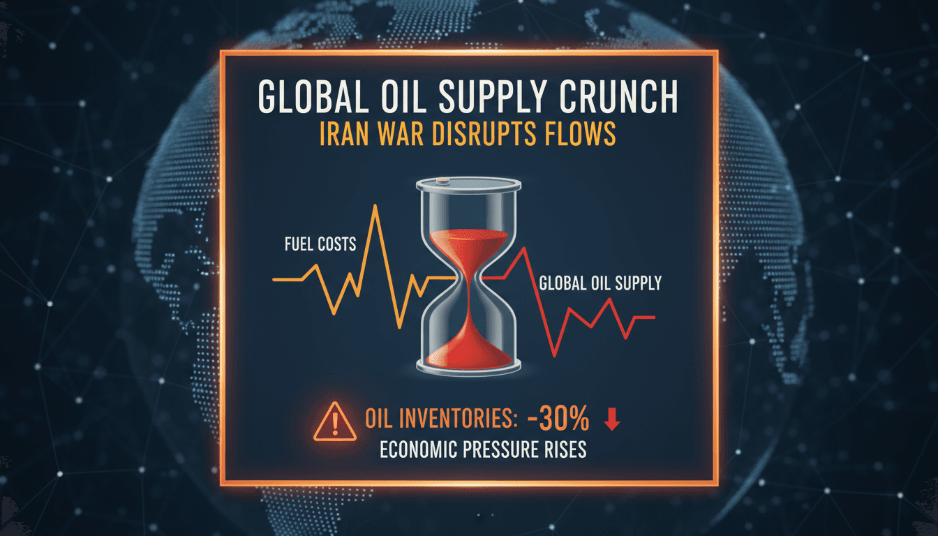 A visual representation of the impact of the Iran war on global oil supply and economic pressures.
