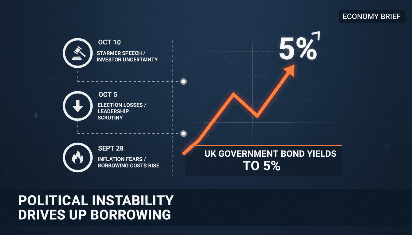 Graph showing the rise in UK government bond yields and political events.