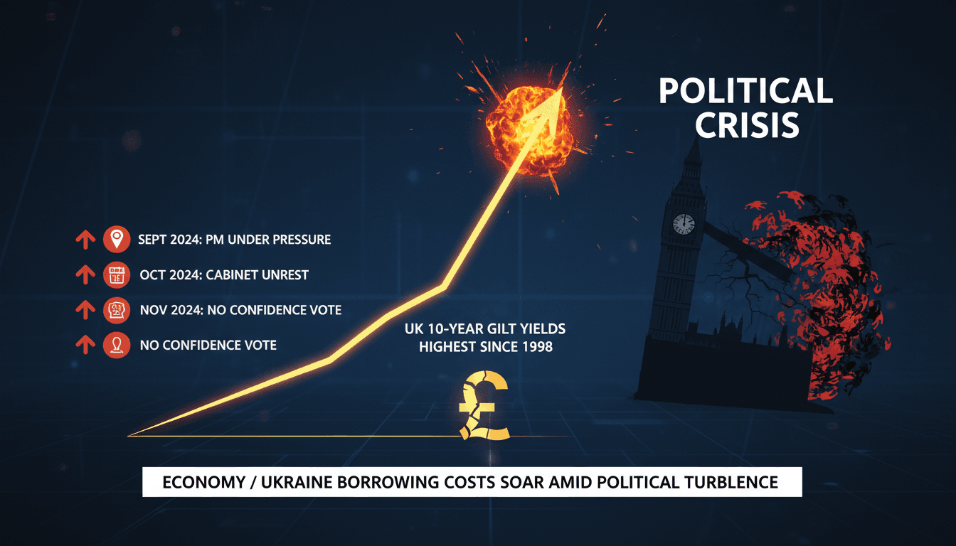 Graph showing the rise in UK government borrowing costs and political events.