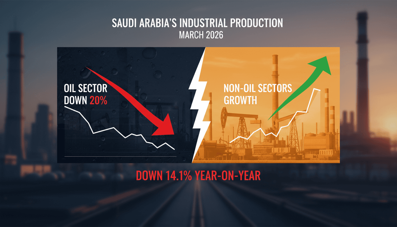 Saudi Arabia's industrial production declines 14.1% year-on-year in March 2026