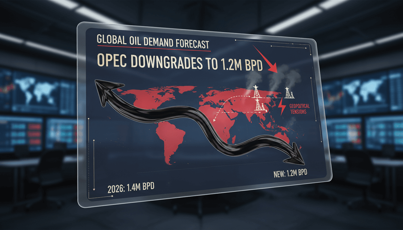 OPEC logo with a backdrop of oil fields and geopolitical maps