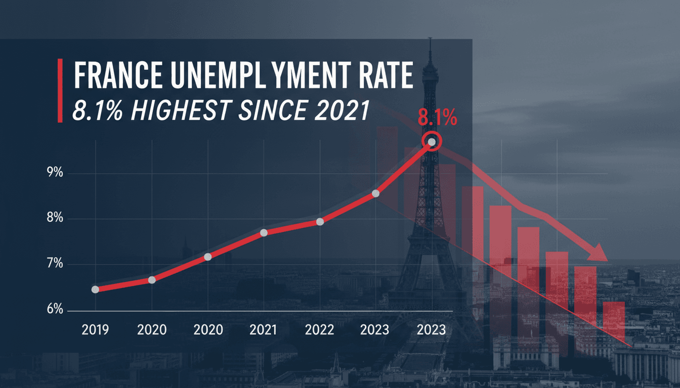 Graph showing the rise of France's unemployment rate to 8.1%