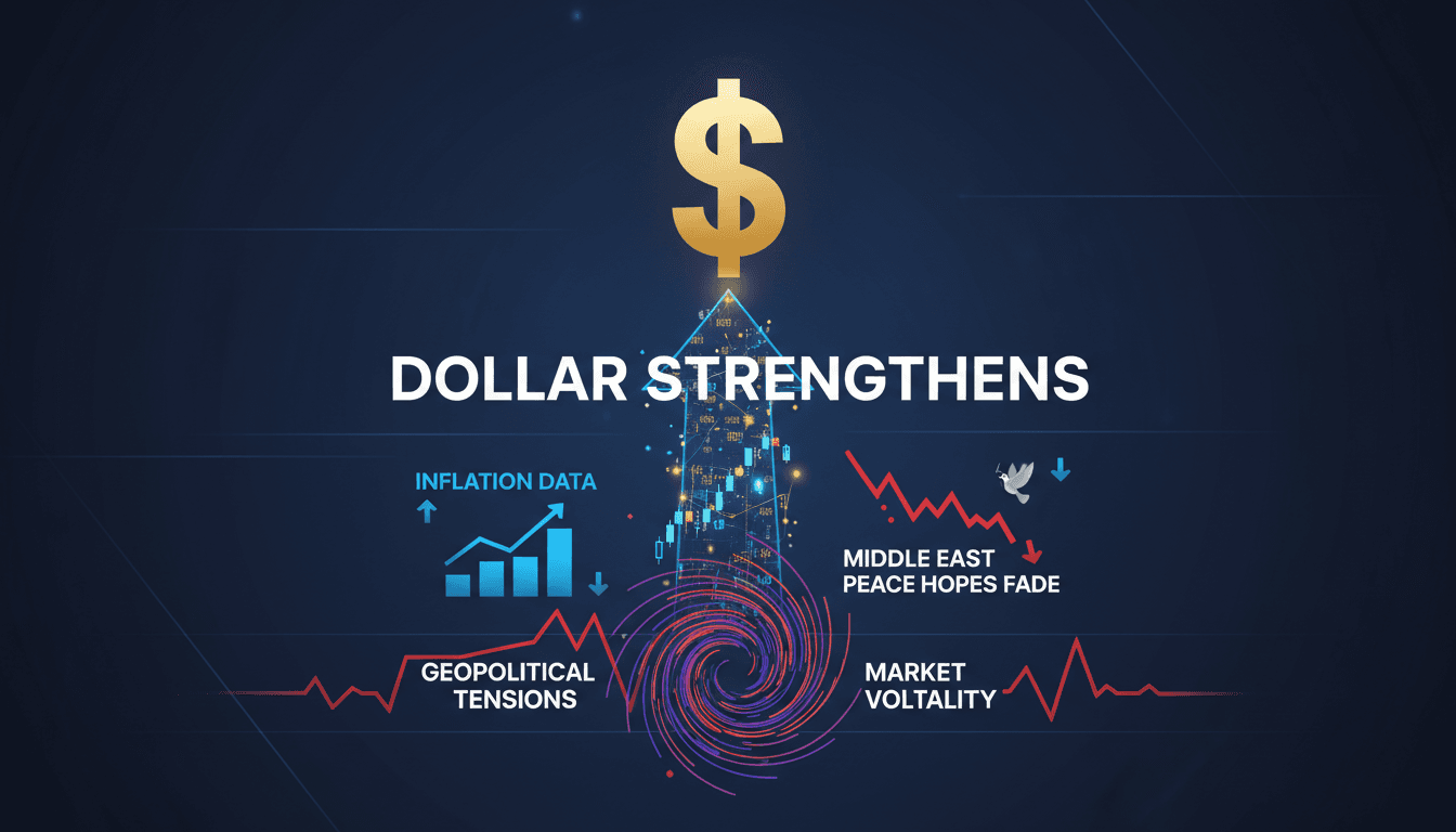 A graph showing the rise of the dollar against a backdrop of geopolitical tensions.