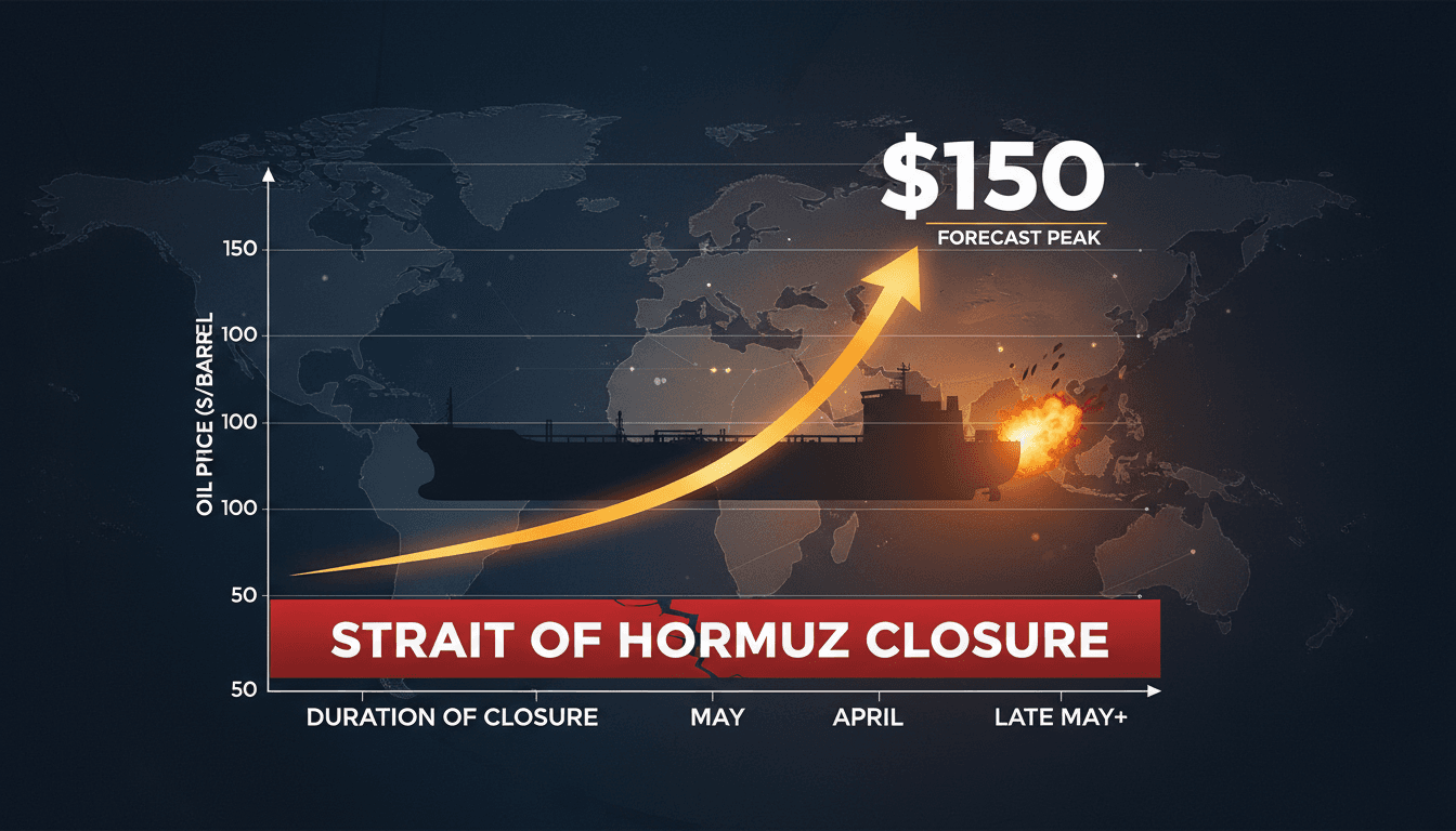 Graph showing rising oil price forecasts due to Strait of Hormuz closure