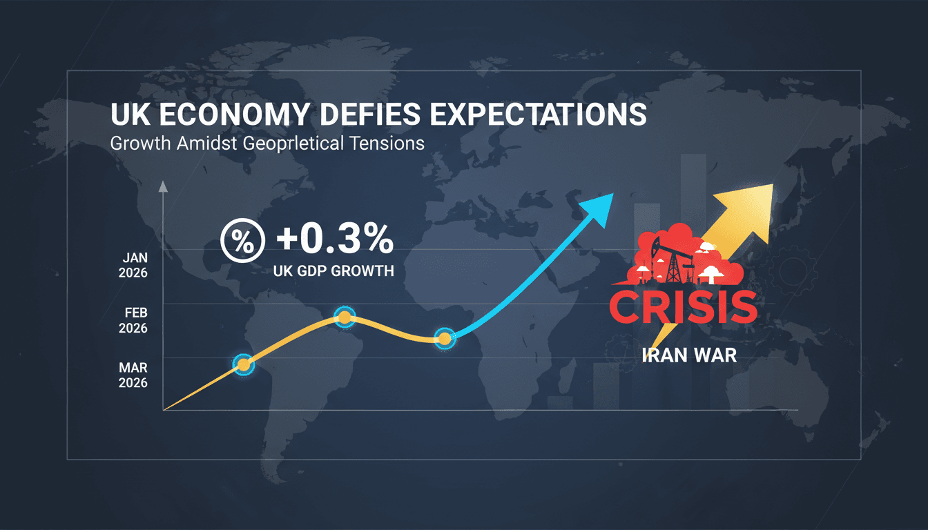 Graph showing UK GDP growth in March 2026 against geopolitical backdrop