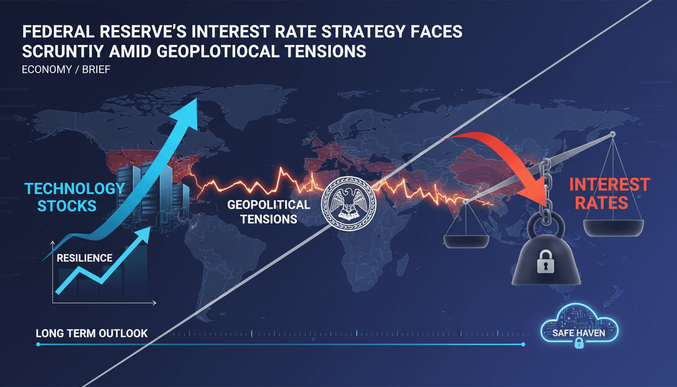 A visual representation of the Federal Reserve's interest rate strategy and its impact on technology stocks.