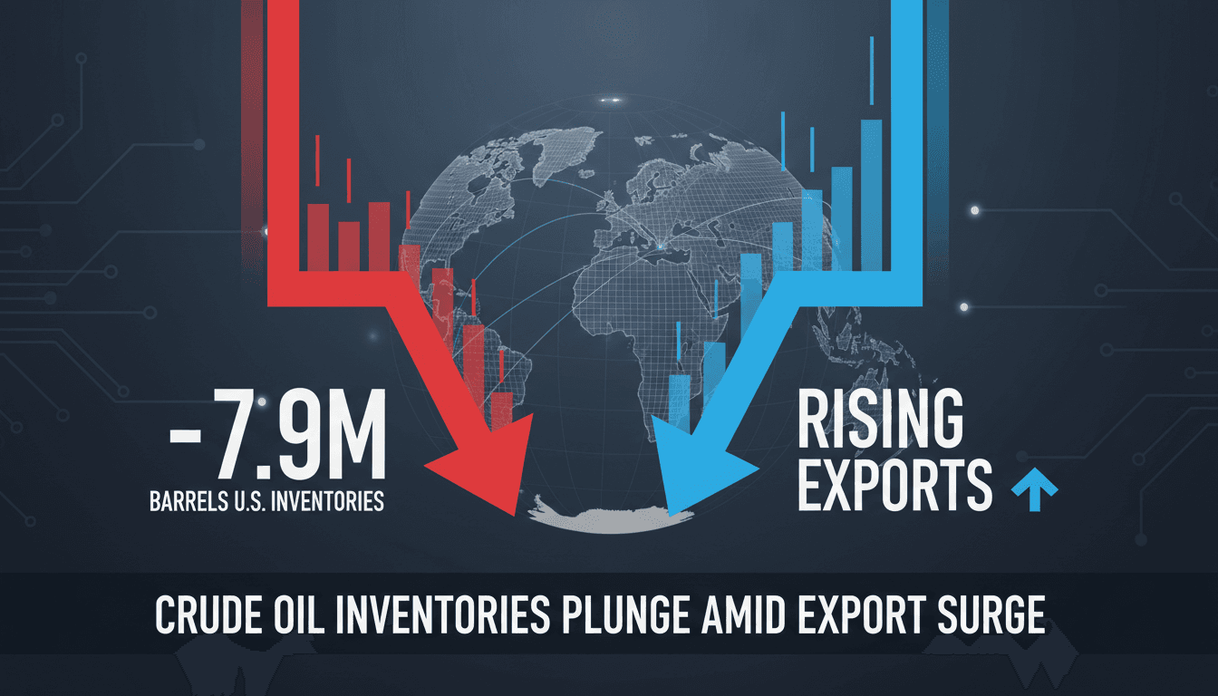 Graph showing the decline in U.S. crude oil inventories and rising exports.