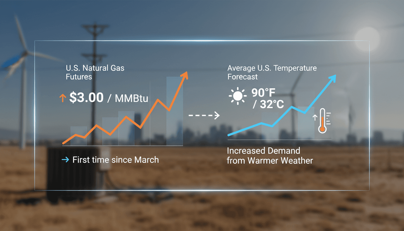 U.S. natural gas futures rise above $3 due to increased demand from warmer weather