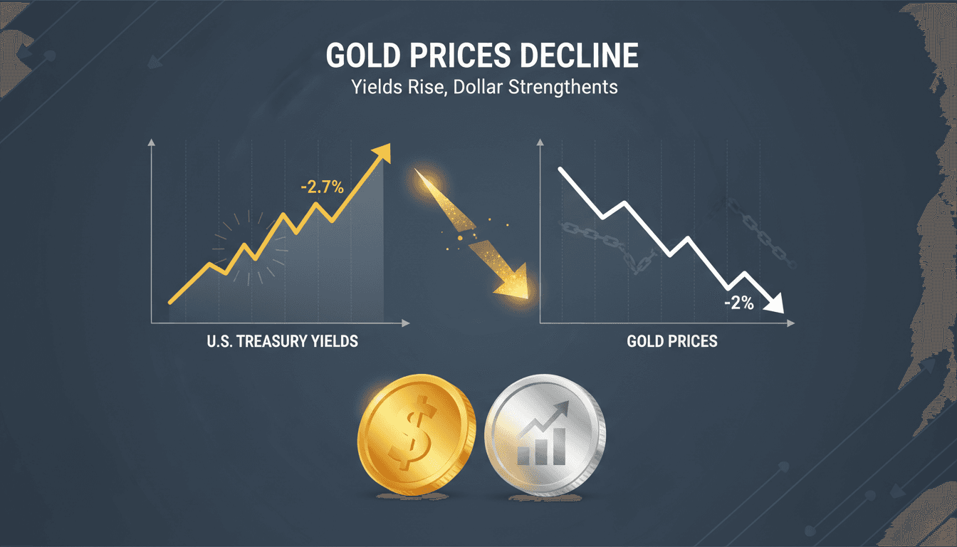 Gold prices decline amid rising U.S. Treasury yields and a strong dollar