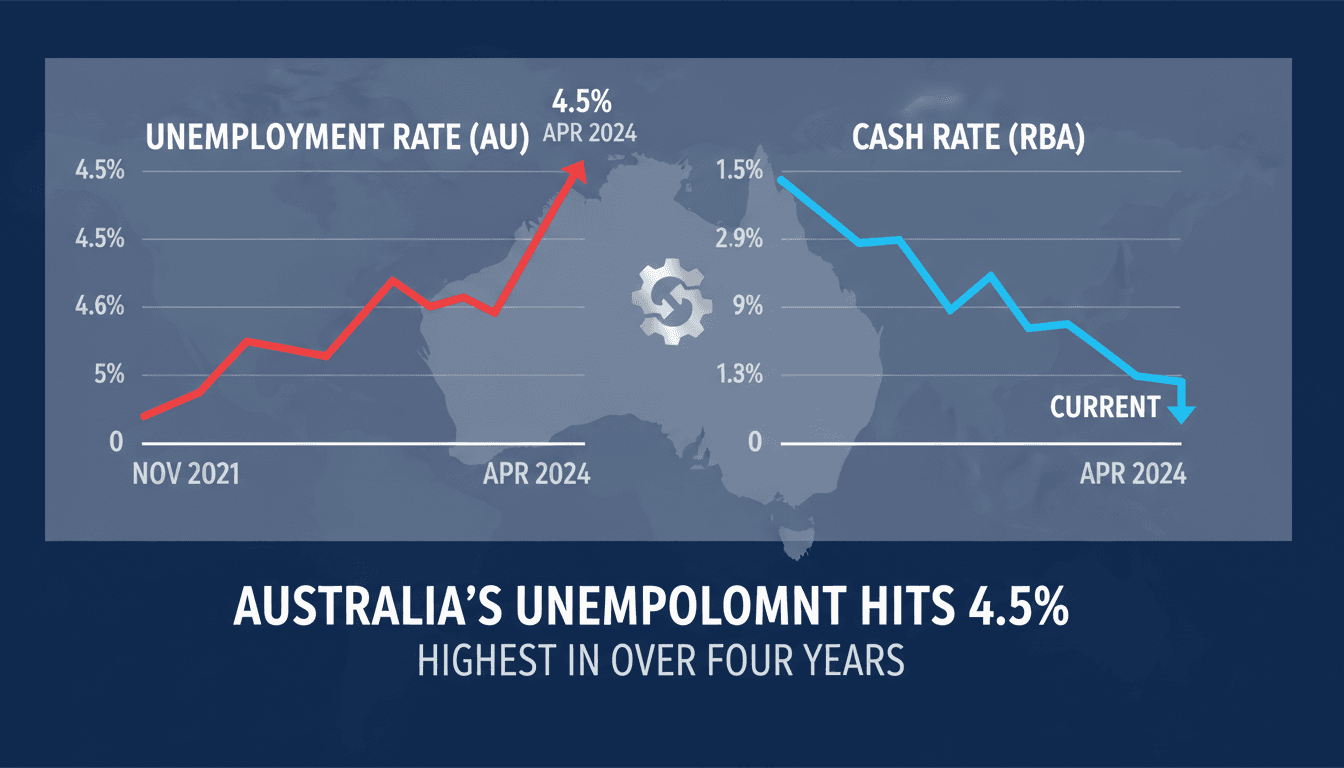 Graph showing Australia's rising unemployment rate and economic indicators.