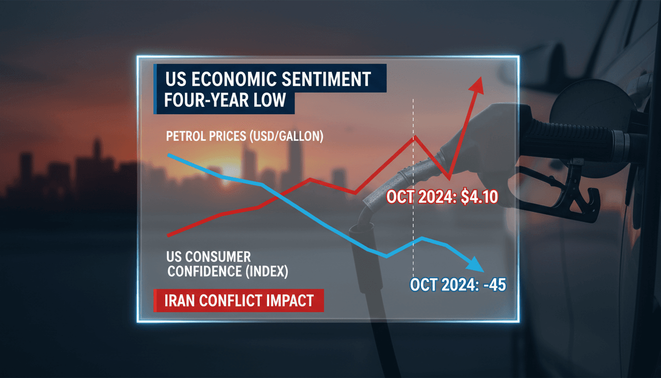 Graph showing the decline in US economic confidence alongside rising petrol prices.