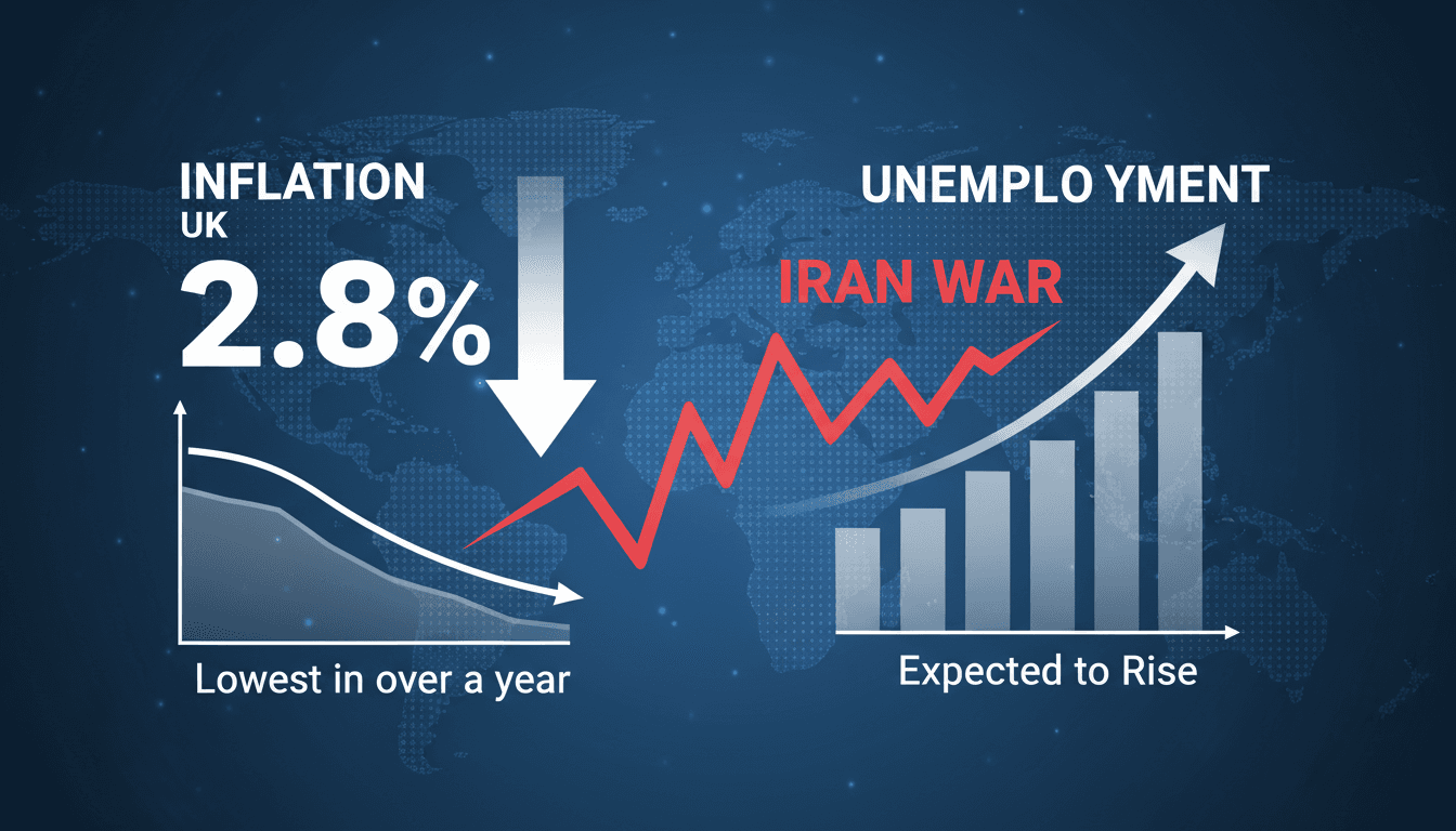Graph showing UK inflation rate drop and rising unemployment trends