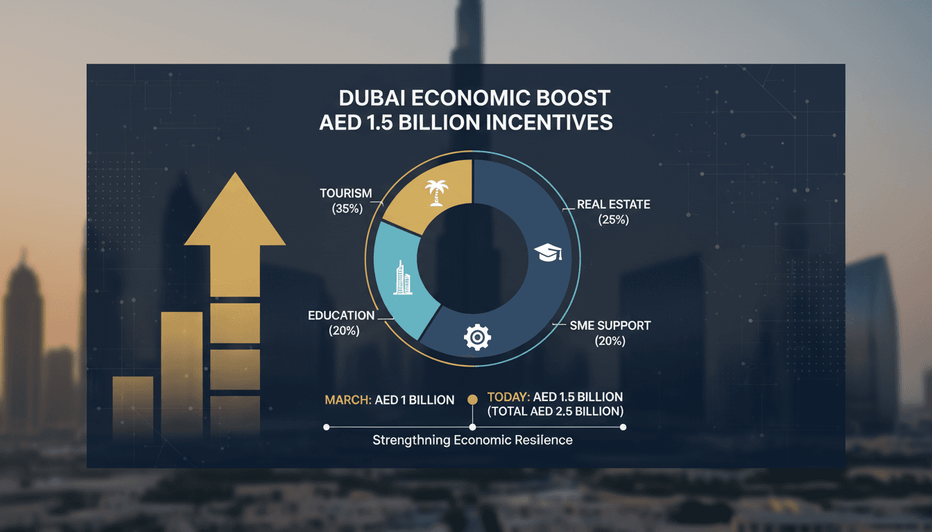 Dubai skyline with financial growth graphics