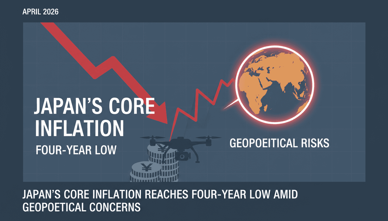 Graph showing Japan's core inflation rate decline and geopolitical influences.