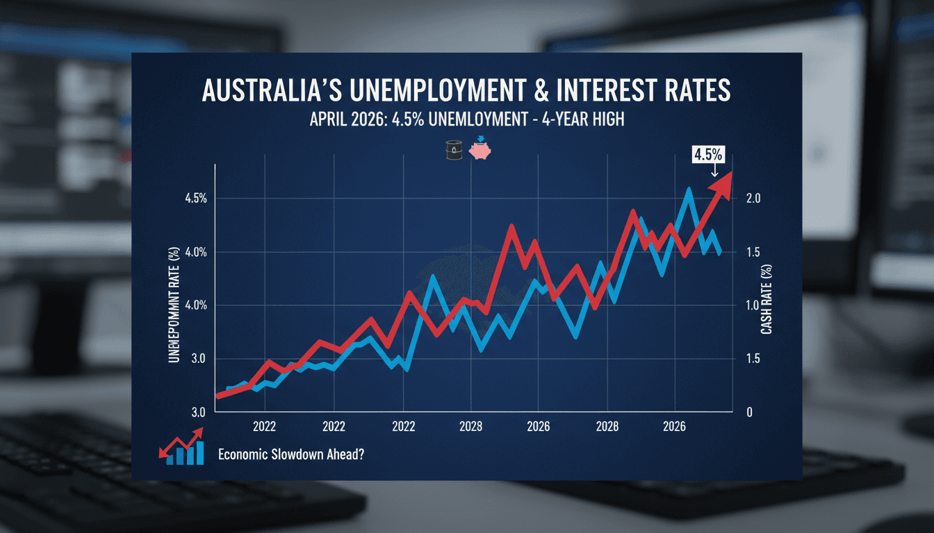 Graph showing Australia's unemployment rate increase to 4.5% in April 2026