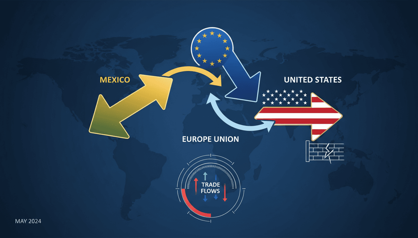 Mexican and EU flags symbolizing the new trade agreement
