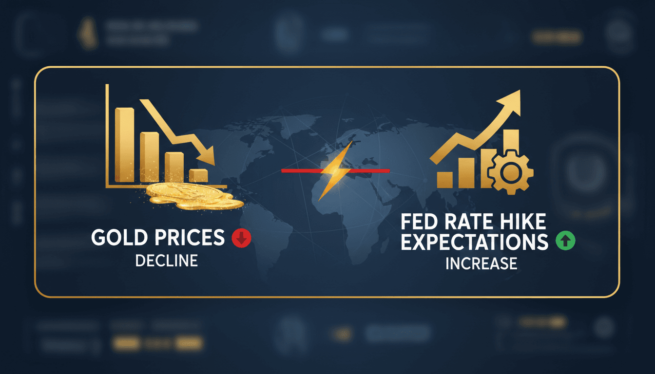 Gold bars with a backdrop of fluctuating financial graphs.