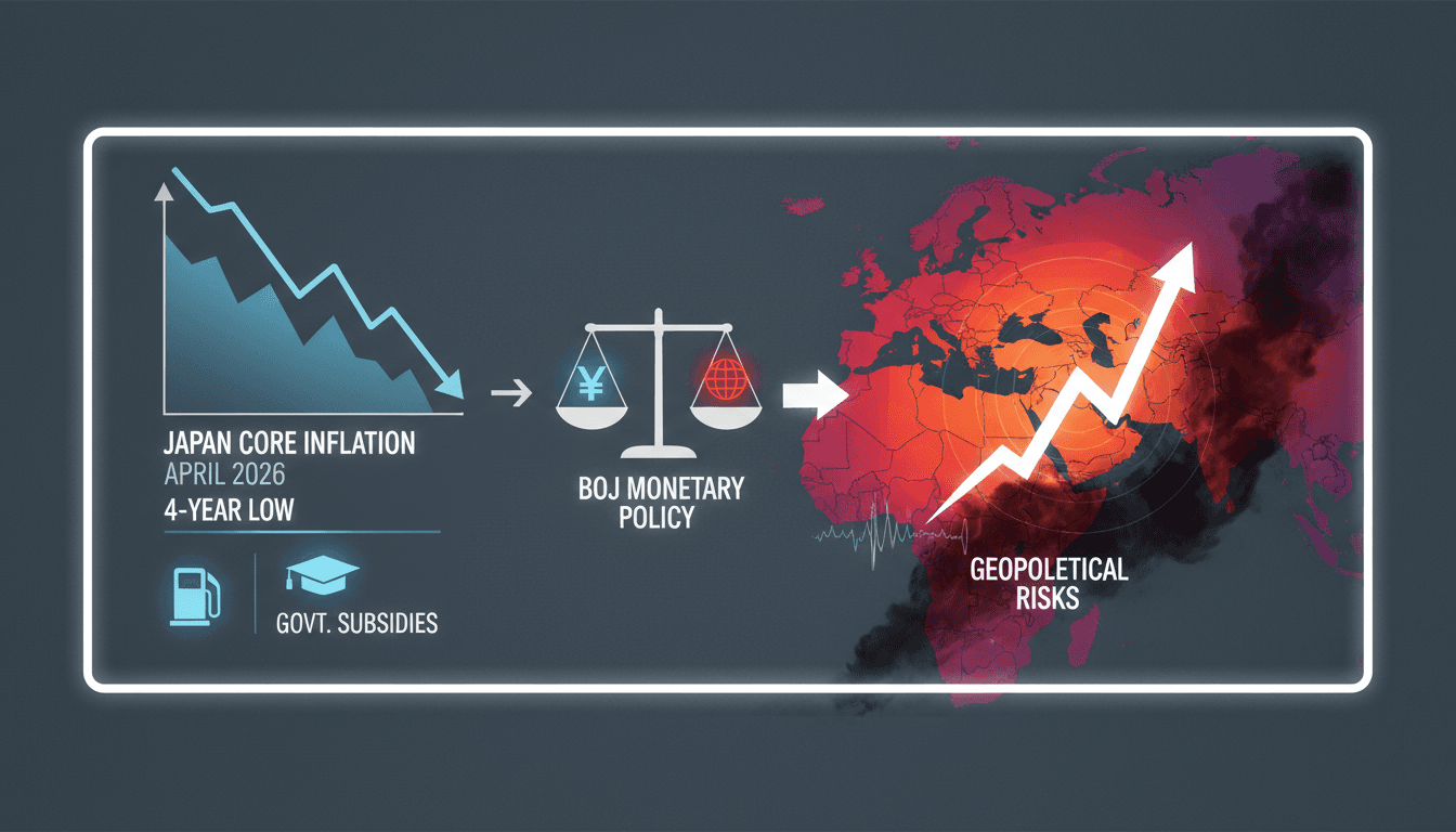 Graph showing Japan's core inflation trends and geopolitical influences.
