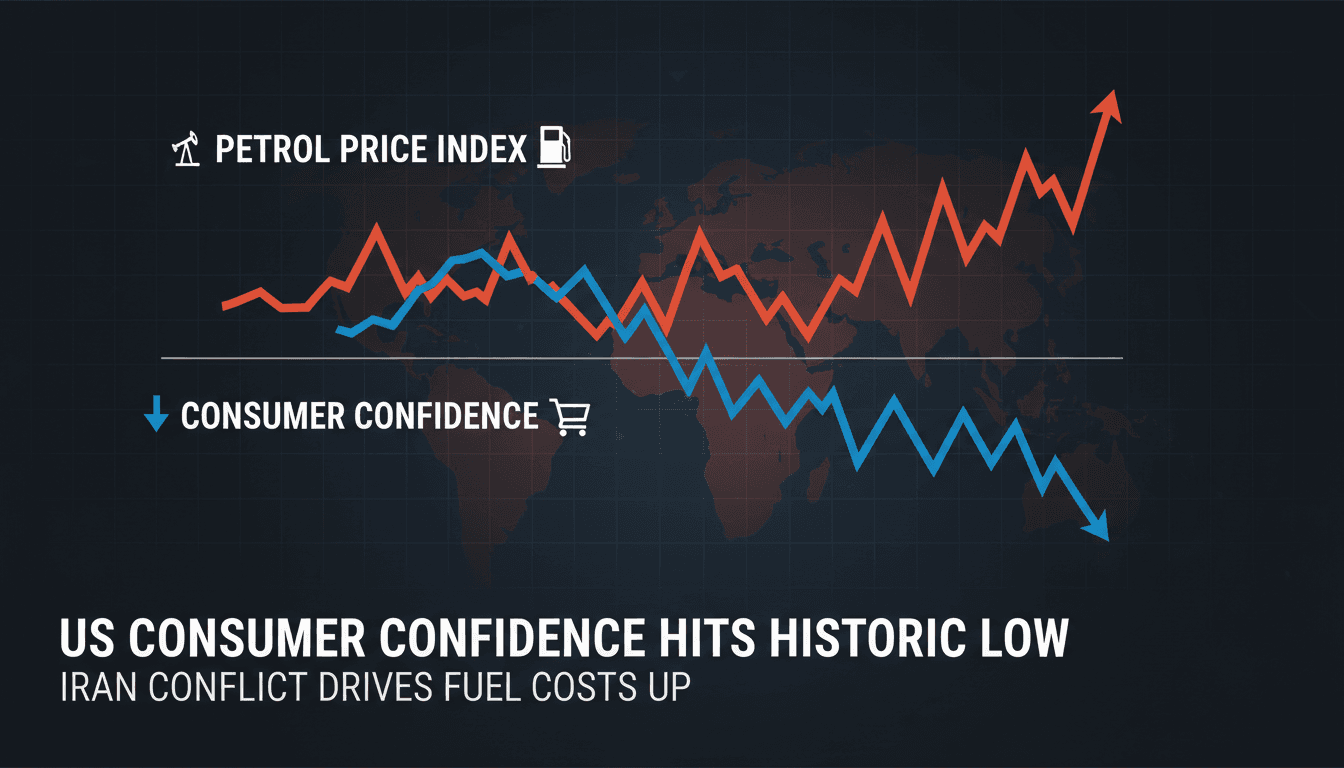 Graph showing the decline in US consumer confidence alongside rising petrol prices.