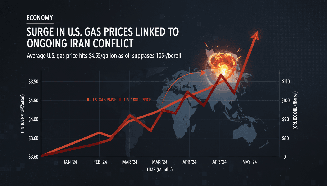 Graph showing the rise in U.S. gas prices linked to the Iran conflict.