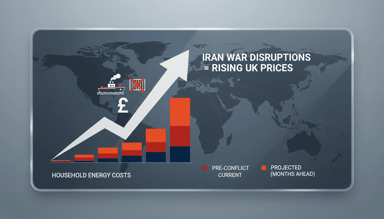 Graph showing rising energy costs and inflation rates in the UK due to the Iran war.