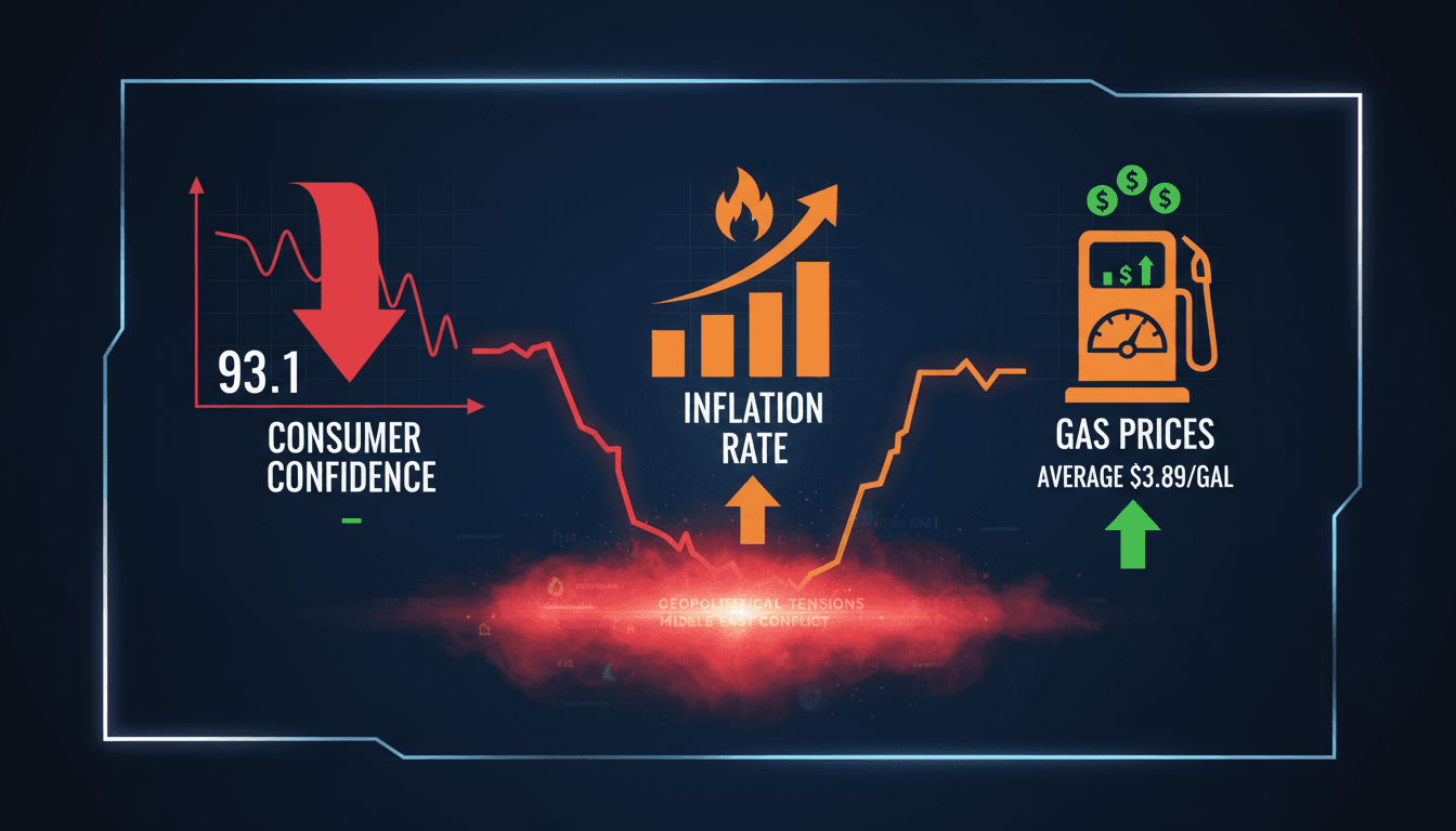 Graph showing the decline in U.S. consumer confidence index and rising inflation rates.