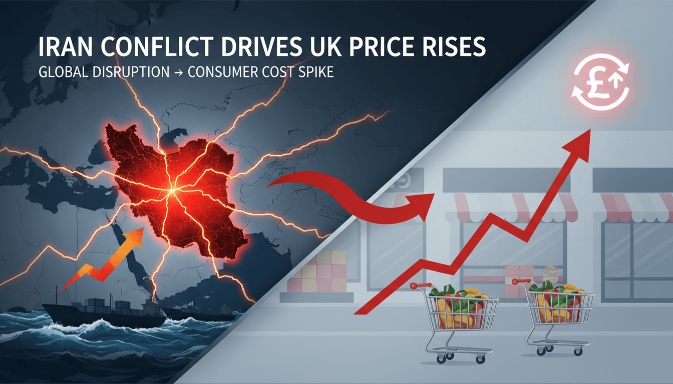 Graph showing rising shop prices in the UK linked to the Iran conflict.