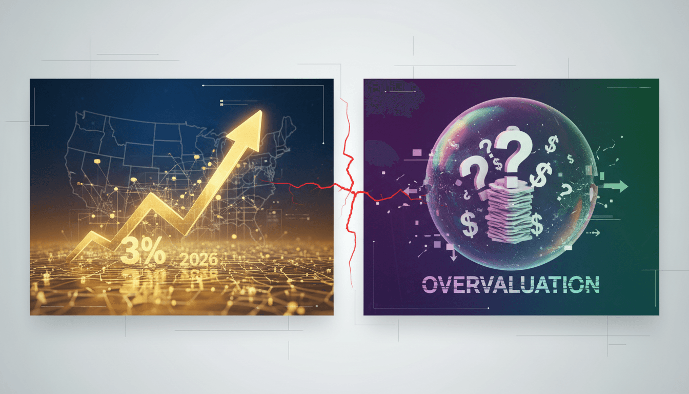 An analytical visual showing the potential economic boom versus market bubble in the AI sector.