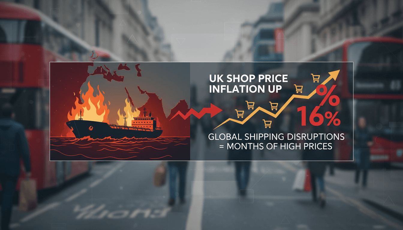 Graph showing rising shop prices in the UK linked to the Iran conflict.