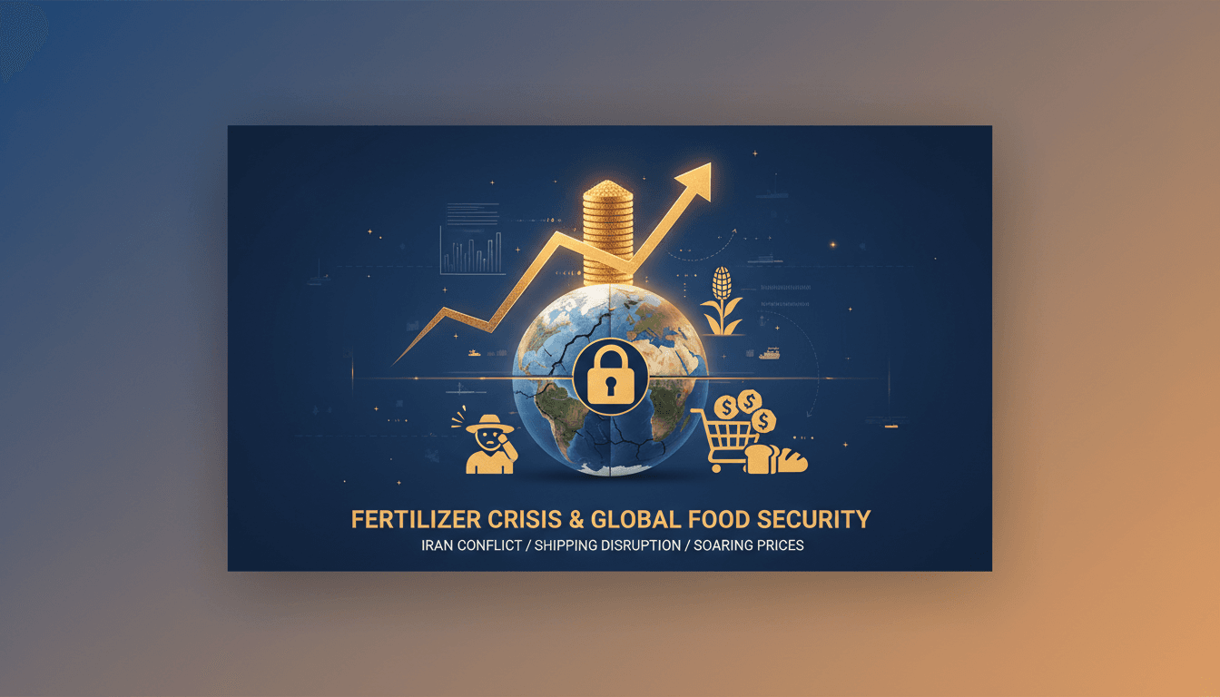 A visual representation of the impact of the Iran conflict on global fertilizer supply and food security.