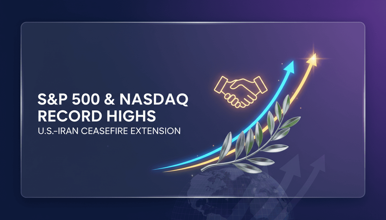 Graph showing the rise of S&P 500 and Nasdaq after the U.S.-Iran ceasefire extension.