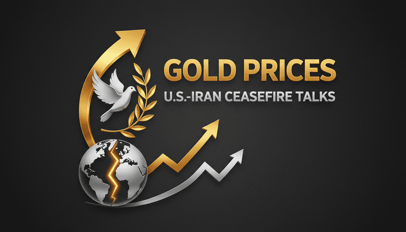 Gold bars with a backdrop of geopolitical tension graphics