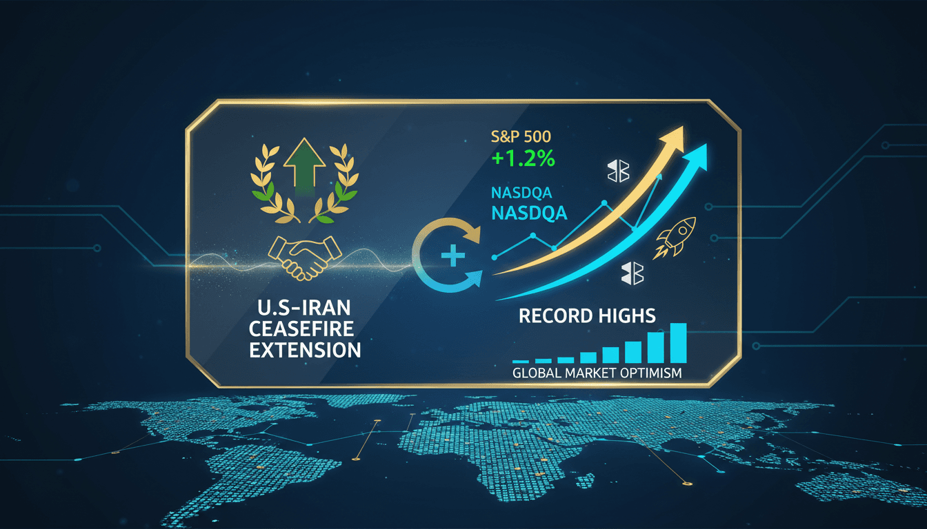 Stock market graph showing record highs for S&P 500 and Nasdaq