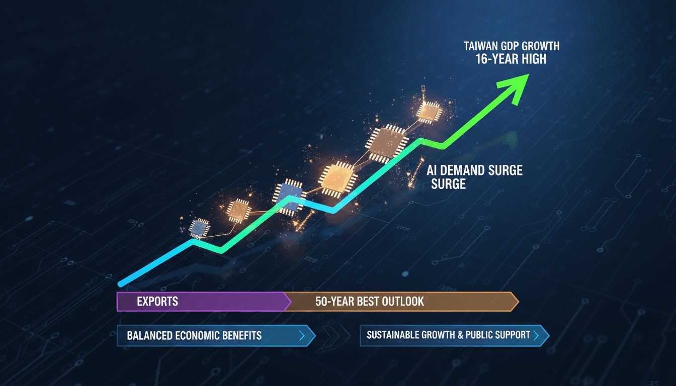 Graph showing Taiwan's GDP growth and AI technology demand trends.