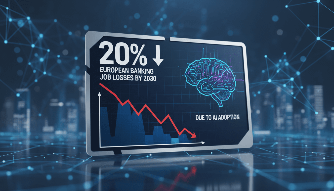 Graph showing projected job losses in European banking due to AI adoption.