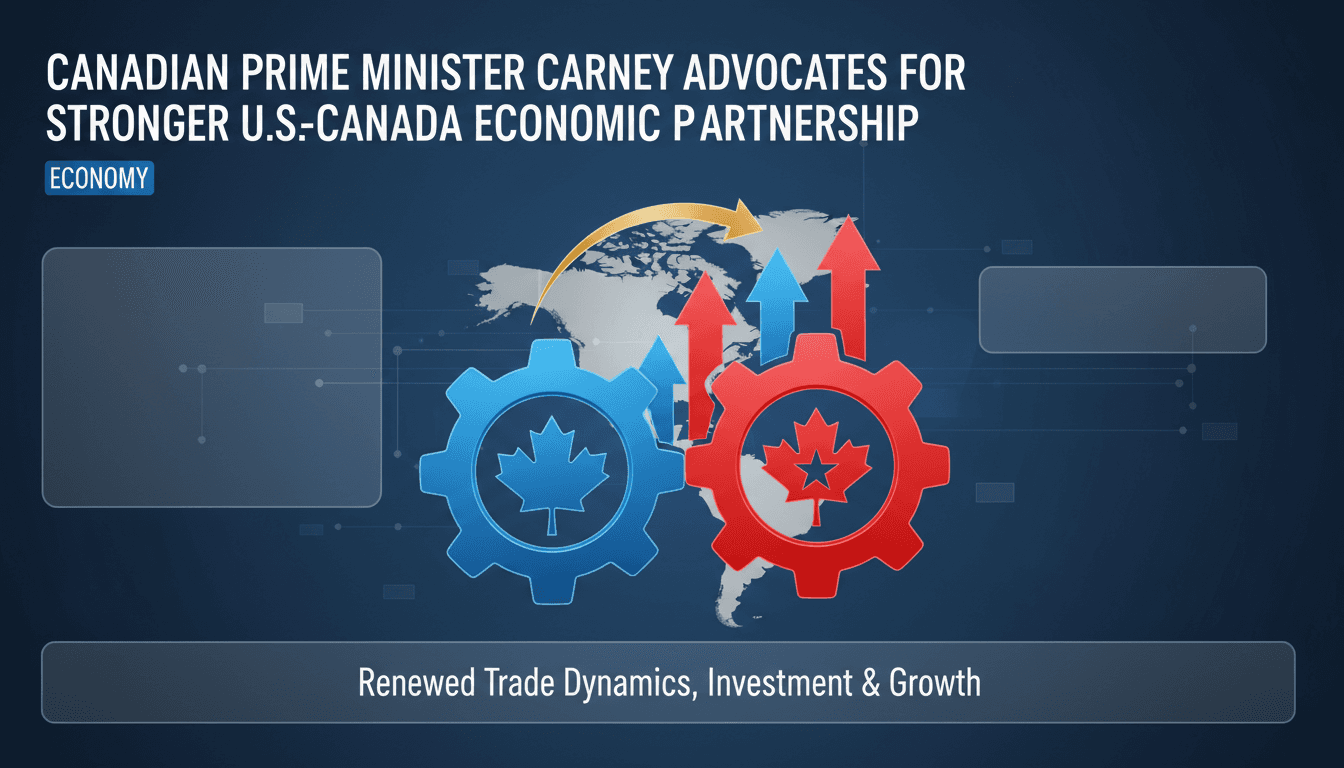 Canadian Prime Minister Mark Carney speaking in New York about U.S.-Canada economic relations.
