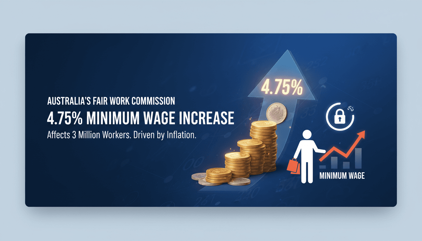 A graphic showing the increase in Australia's minimum wage and its impact on workers.