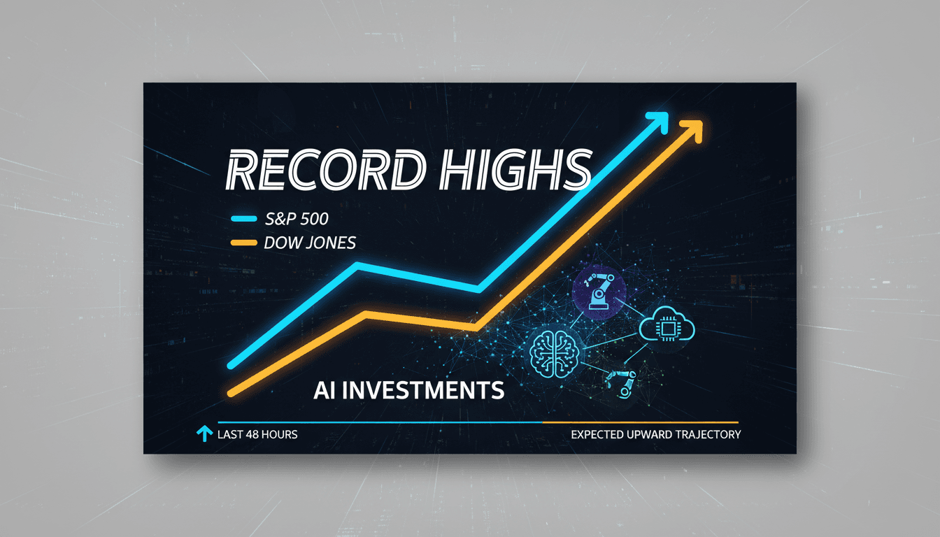 Graph showing the rise of the S&P 500 and Dow Jones Industrial Average due to AI investments.