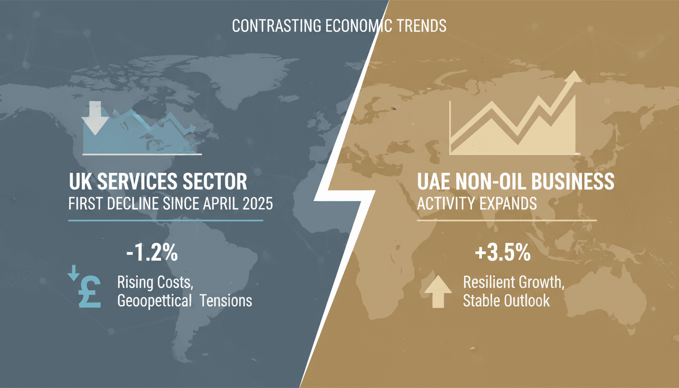 Graph comparing UK services decline and UAE non-oil sector growth