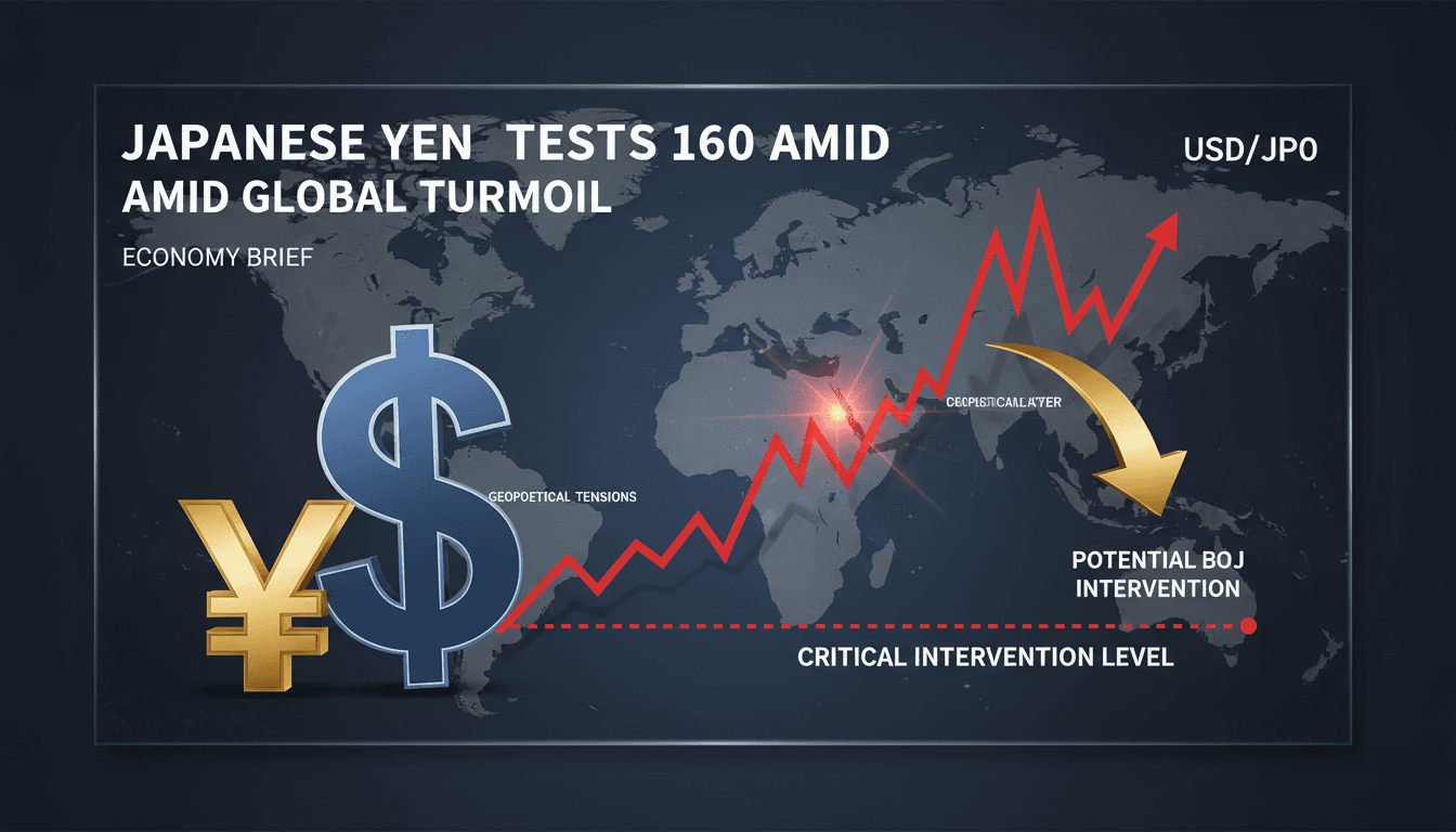 Graph showing the Japanese yen's decline against the US dollar with geopolitical context.