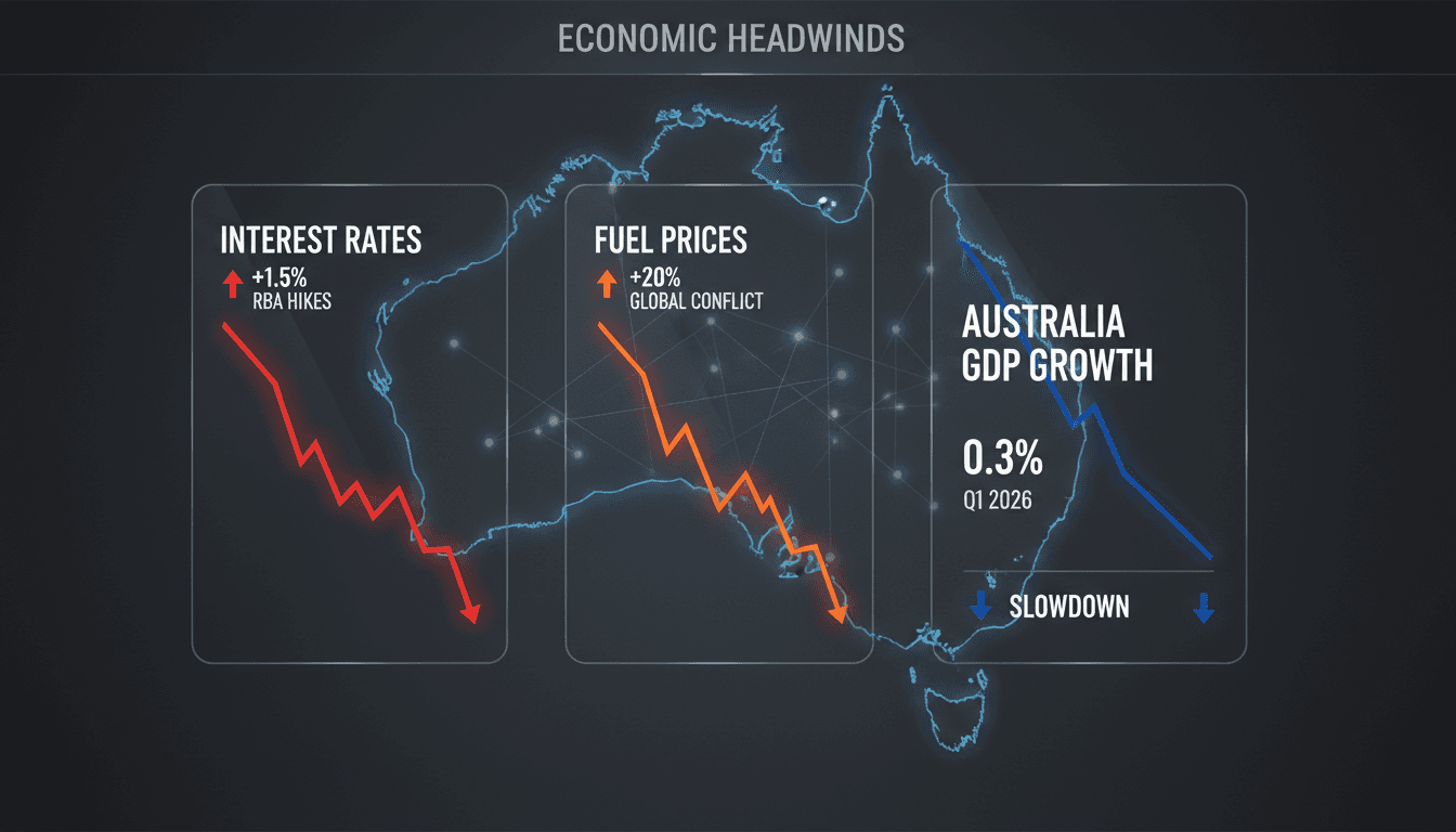 Graph showing Australia's GDP growth rate alongside interest rates and fuel prices.