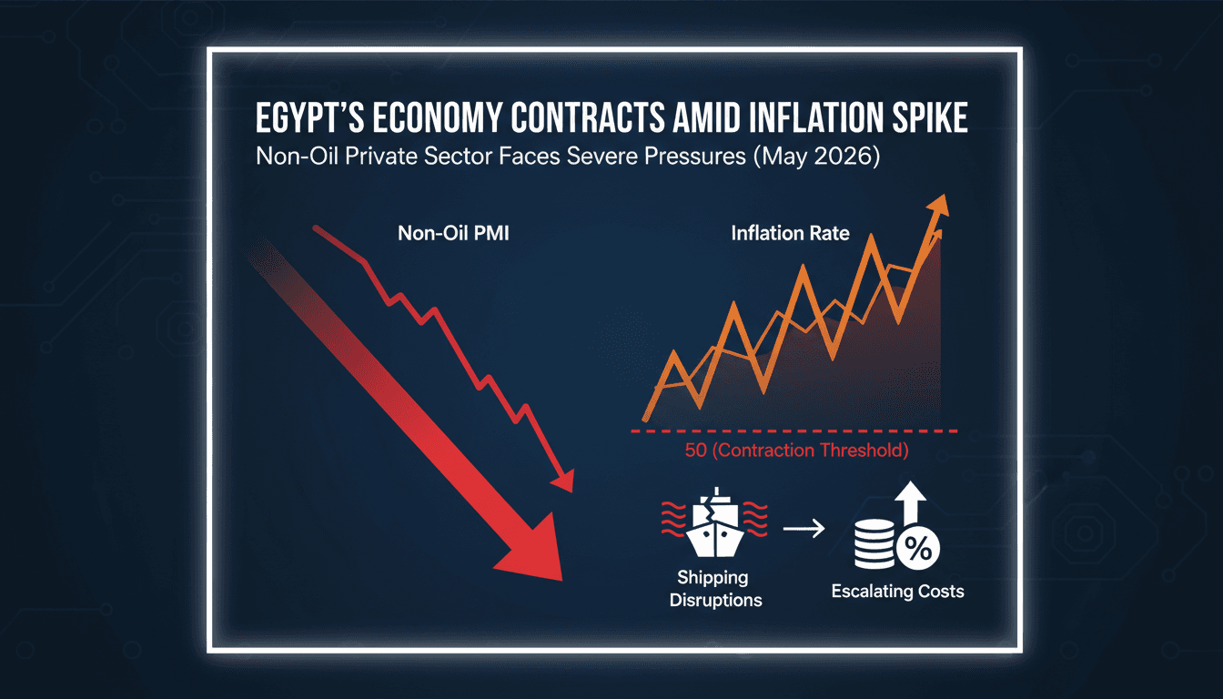 Graph showing contraction in Egypt's non-oil sector and inflation trends.