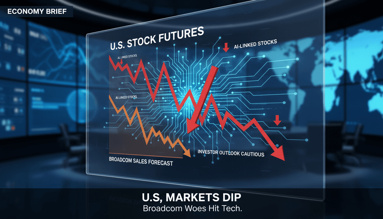 A graph showing the decline in U.S. stock futures following Broadcom's sales forecast.