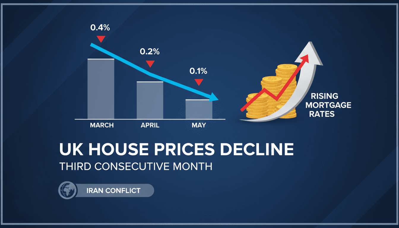 Graph showing the decline of UK house prices over three months.