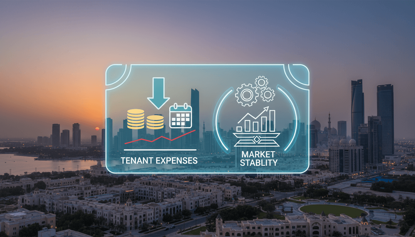 Abu Dhabi skyline with a focus on residential buildings and rental signs.