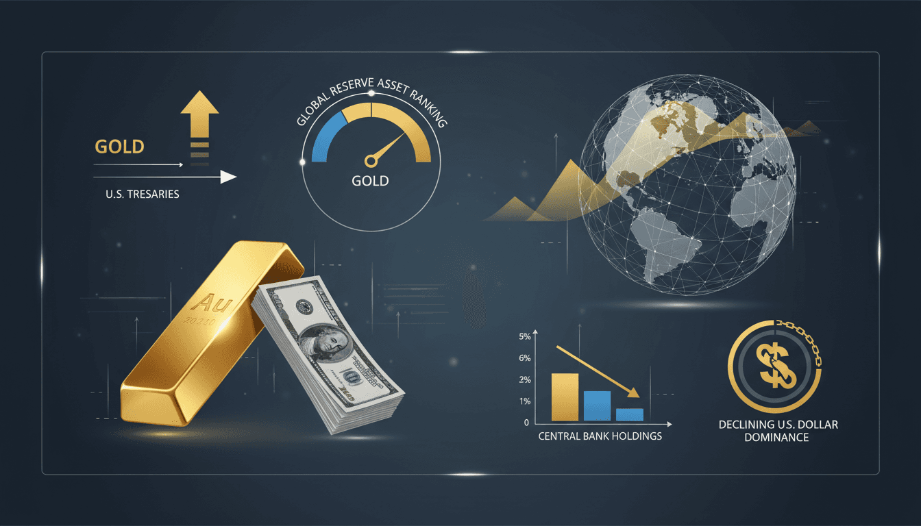 Gold bars representing the shift in global reserve asset rankings.