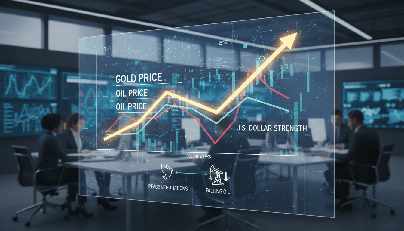 Gold bars with fluctuating market graphs in the background.