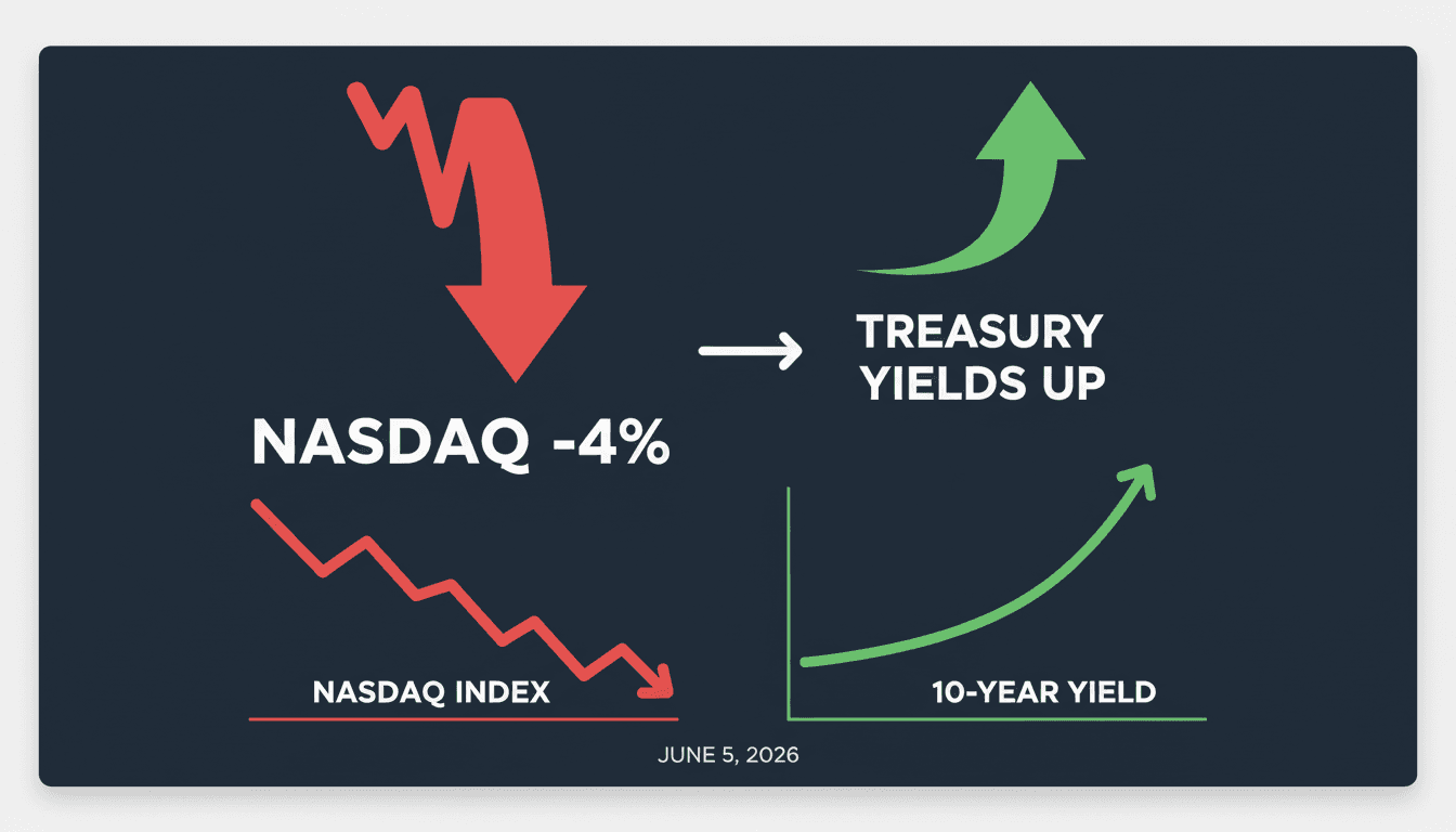 Nasdaq index decline with rising Treasury yields and jobs report impact